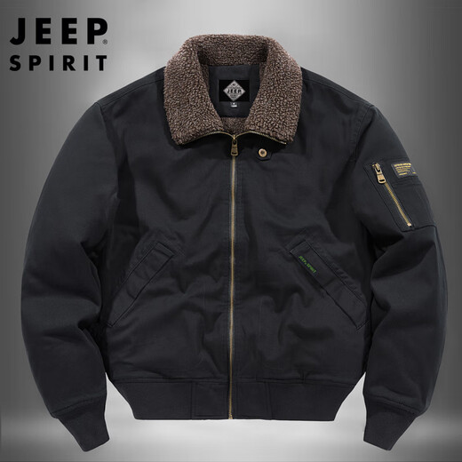 Jeep (Jeep) Winter neuer Jacke für Männer plus Samt verdickte warme Baumwolltop lose Lösche Wattebotte Jacke Herren 6181 Schwarz [hinzugefügt Velvet] L.