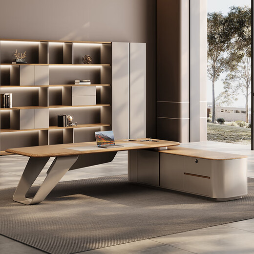 Jiazhi Desk Boss Desk Simple Modern President Desk Light Luxury Manager Office Desk Leadership Executive Desk Office Furniture 2.0/2.2m Boss Desk + 2.4m File Cabinet