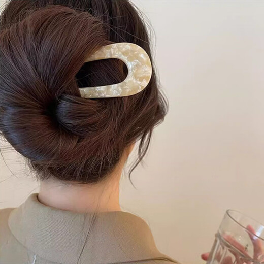 Mengkeduo acetic acid U-shaped hairpin for women, retro ball headband, hairpin, Chinese-style high-end elegant daily hairpin, U-shaped hairpin (off-white)