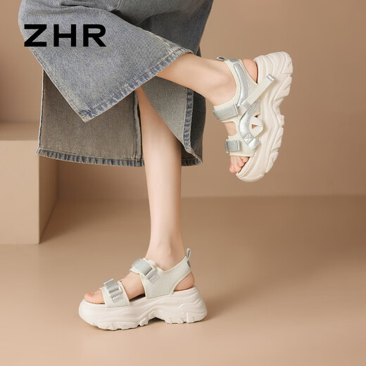
ZHR sandals for summer convenient Velcro thick sole women's shoes versatile sports shoes for women G693 beige 34