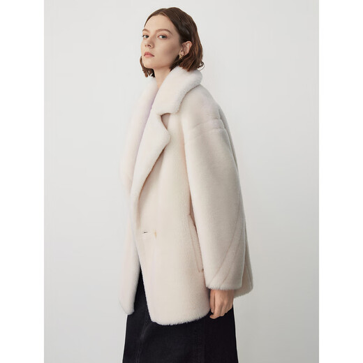 
Langzi Grain Pure Wool Coat Retro High-end Jacket New Winter Commuter Top Imitation Fur Women Ivory White S