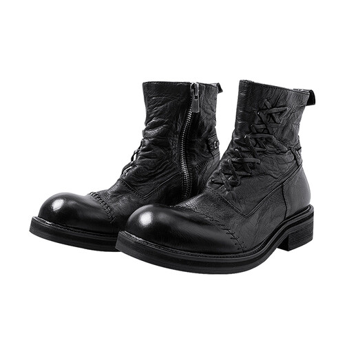 Illusionist Original Design Japaner High-Top Martin-Stiefel erhöhte einzige dicke alleinige lässige und personalisierte Leder-Herrenstiefel schwarz 43