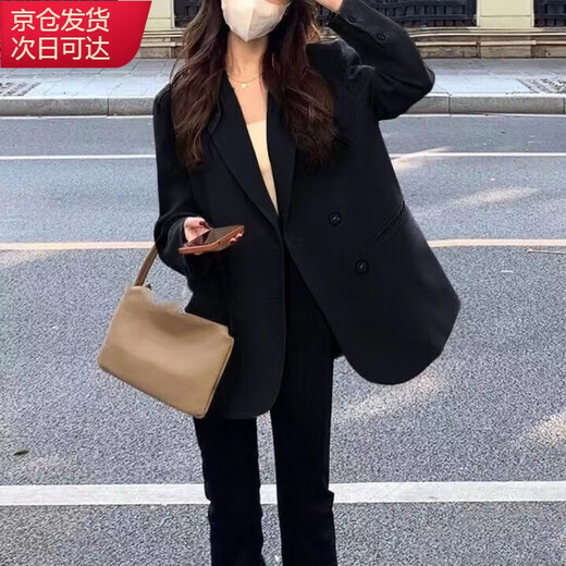 Quetong Small Suit Jacket Women's 2025 Early Spring and Autumn Women's Small and High-end Fashion New Korean Style Casual Suit Top Black XL Recommended 130Jin Jin is equal to about 0.5kg