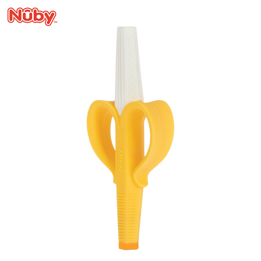 Nuby feeding supplies, baby teether, baby teeth soothing fruit teether, 3/6 months chewable and boilable, banana shape, 1 pack