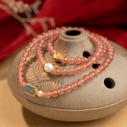 BOSFRU Natural Ice-Through Southern Red Bracelet Authentic Women's Multi-Layered Multi-circle Stacked Beaded Bracelet as a Small Gift for Your Girlfriend Blue Water Jade Beads Ice-Through Southern Red Stacked Bracelet Bracelet Length 14cm