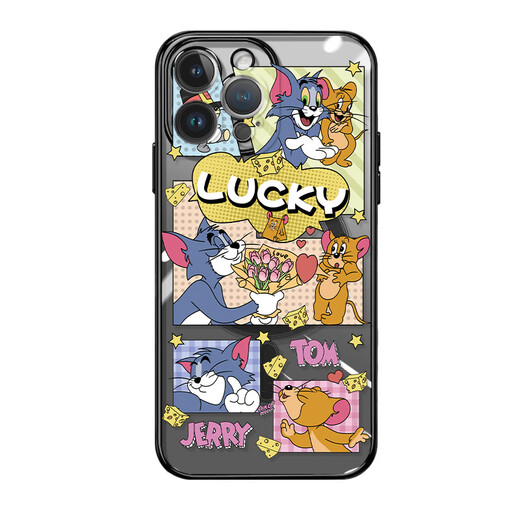 Neue Katzen- und Maus-Apfel-Magnetische Telefonhülle transparent Ultra dünne Silikon Weichschale Magsafe Wireless Ladekarikon Spaß Lucky Tom Jerry Geeignet für Männer und Frauen [elektroplierendem magnetischem Schwarz] Tom 1-MF673y iPhone11