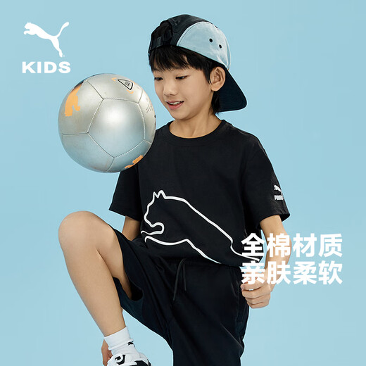 PUMA New children's summer round neck printed short-sleeved T-shirt 353224117204 White 10101 110 cm