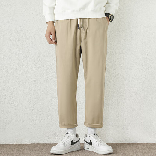Jean-Vis Summer Nuevo pantalones casuales para hombres sueltos rectos 2025 Nuevos pantalones de verano de nueve puntos cómodos 9904 caqui gris + 9904 claro caki m