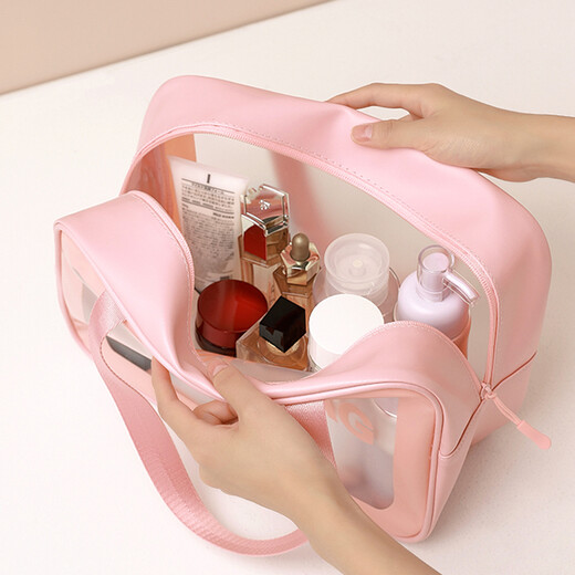 JAJALIN cosmetic bag travel portable toiletry bag thickened storage bag large capacity men and women travel waterproof handbag set fitness business trip bath bag pink