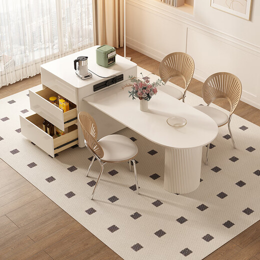 Paschaman Esstisch Rock-Pan Island Esstisch Integrierter Nordic Creme Stil kleine Wohnung Einziehbares Multifunktions-Haushalt 1052y 2,15-2,6 Meter Teleskop-Esstisch + 4 Essstühle (1047) Designer neues Modell des Designers des Designers