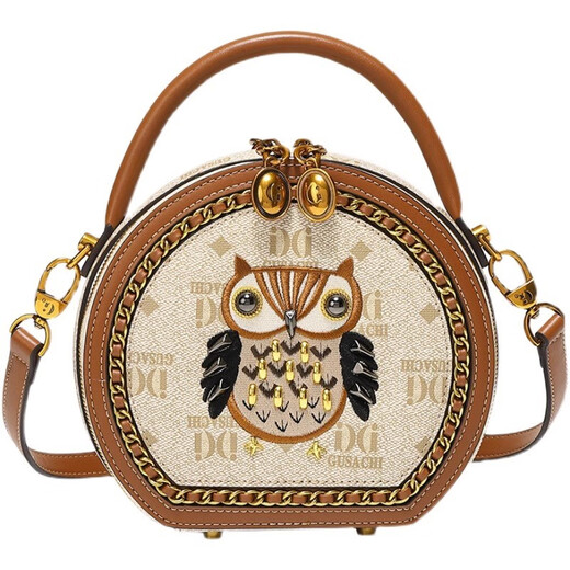 
ESDS Hong Kong genuine leather bag women's bag 2025 new light luxury high-end owl cartoon small round bag retro shoulder bag off white (counter gift box set)