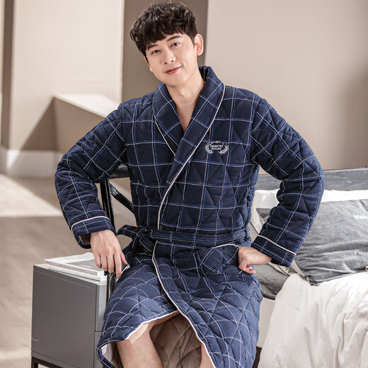 Mandelefin Invierno 100% Campo de algodón Basca de baño Hogarbrobe engrosado Pajamas Calientes puro ALTO CONTOLA CONJUNTA LARGO ALTO COLTHER Men style 1048 170 (L)
