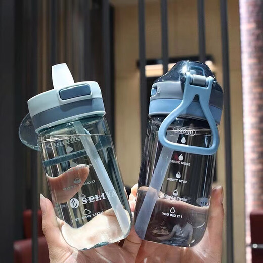 Aishubei Sports Water Cup Large Capacity Space Cup Water Cup Portable Sports and Fitness Large Water Cup with Straw Strap Plastic Clear Sky Blue-650ml