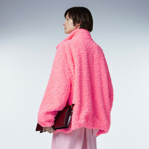
JNBY/Jiangnan cloth autumn and winter imitation fur women plush imitation lamb fur loose stand collar long sleeve casual style 5NAA14380 620/Sakura Pink M