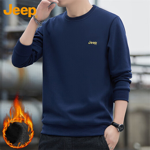 Jeep (JEEP) sweatshirt men's autumn and winter loose long-sleeved T-shirt men's round neck trendy clothes men's blue plus velvet XL
