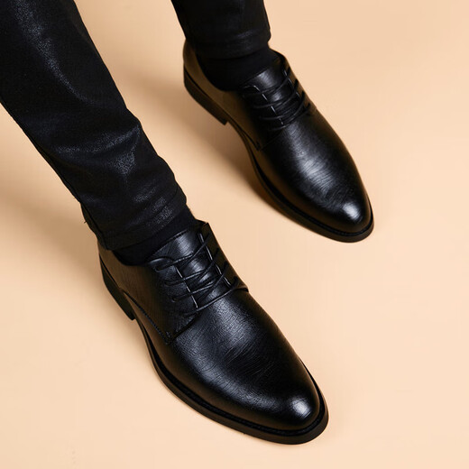 Platini Brand Lederschuhe Herren 2025 Neue koreanische Version Casual Inner Height erhöhen britische weiche Lederweiche Sohle atmungsaktiven Geschäftstage Formal Wear Herrenschuhe Schwarz [Normaler Stil] 40