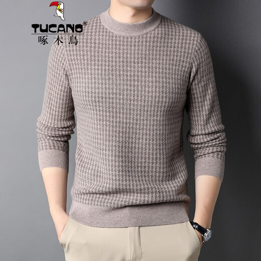 
Woodpecker (TUCANO) cardigan men's thick pure wool men's sweater winter middle-aged and young people loose solid color round neck pullover knitted base shirt G15905m camel M (165)