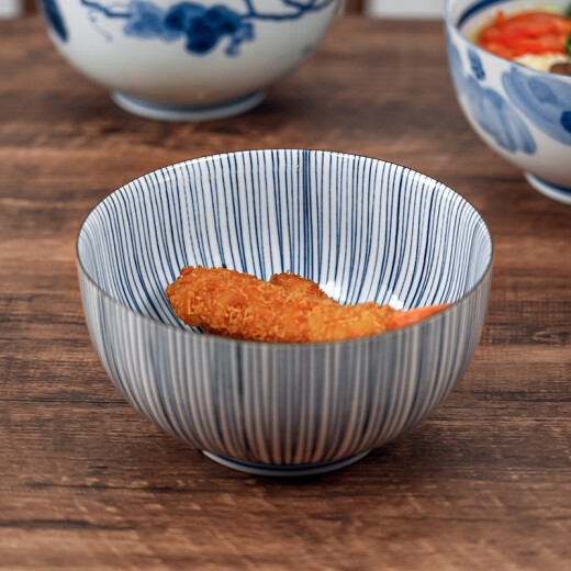 Mino-yaki Japanese underglaze ceramics and style tableware instant noodle bowl ramen bowl home creative Japanese imported indigo dye grape [16.0cm*8.4cm]