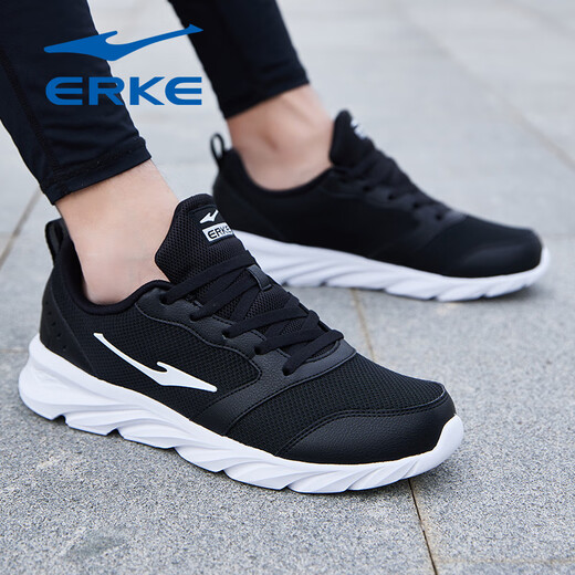 Hongxing Erke 2025 Summer Leder Mesh Sports Laufschuhe Neue offizielle weiche Sohle Leichte Männer vielseitige und resistente Freizeitschuhe. Black-3291 (Federleder-Netz) 42
