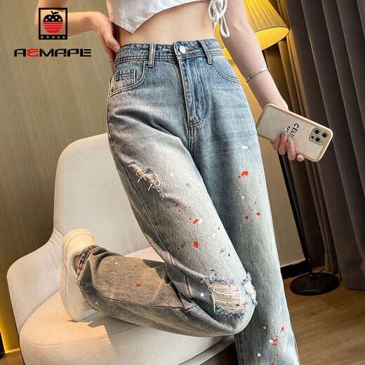 Aemape American Retro rippte im Frühjahr und Herbst 2025 mit breiten Beinjeans Jeans für Frauen und Herbst.
