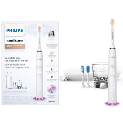 飞利浦（PHILIPS）DiamondClean 9500声波震动电动牙刷带应用程序 压力传感器刷头检测 5种模式 3种强度HX9923 灰色HX9923/41