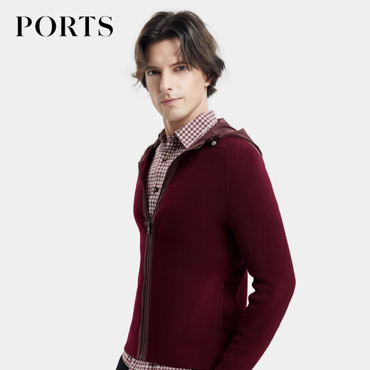 PORTS cárdigan informal de otoño e invierno para hombre, suéter de manga larga con cremallera y capucha MD9K055KKW004 UNDERGLAZE RED S