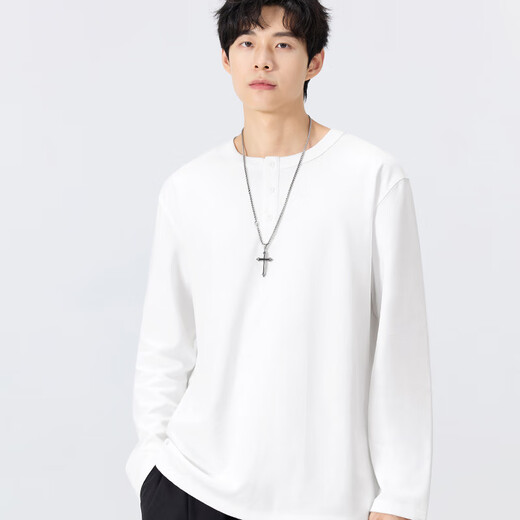 MINISO 250g heavy henley collar long-sleeved T-shirt for men in autumn simple casual henley basic two-needle inner wear 260G heavy gray XL /180 (weight 140-160Jin Jin is equal to 0.5 kg)