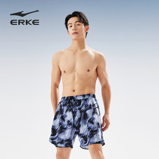 Hongxing Erke (ERKE) swimming trunks men's double-layer anti-embarrassment knee-length pants large size loose beach pants hot spring quick-drying swimsuit