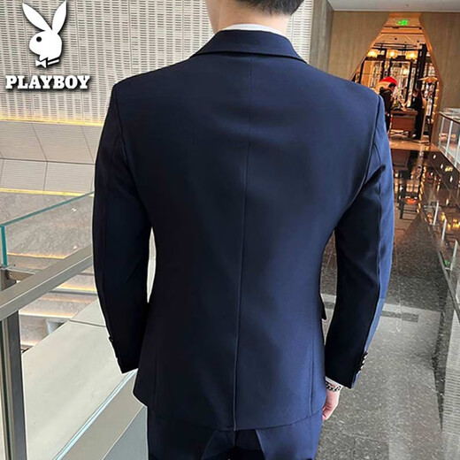 Playboy High-end Men's Suit Men's Slim Business Casual Formal Suit Men's Best Man Groom's Dress Jacket Black Single Button Suit + Vest + Shirt + Gift Bag XL