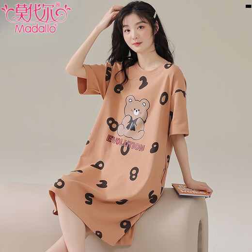 莫代尔睡裙女士夏季2025新款圆领卡通睡衣夏天宿舍甜美女生可外穿家居服 Z671 XL (120-140斤)