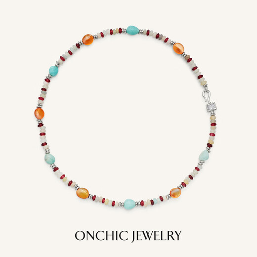 Peiyou star's same colorful necklace for women, natural gemstone agate color beaded necklace, light luxury and high-end sense colorful necklace (agate + topaz)