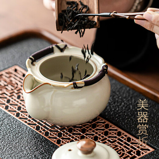 Tangfeng Ru Kiln Tea Set Complete Set with Tea Tray Kung Fu Tea Set Chinese Household Ceramic Teapot Cover Bowl Tea Cup Set Dundun Hand Grab Pot 9 Heads