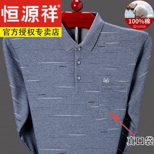 恒源祥纯棉长袖t恤男春秋冬季加绒翻领polo打底衫中老年爸爸真口袋上衣 NZC1098*T938 灰色 165/M【建议95-120斤】