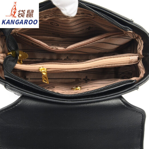 袋鼠（KANGAROO）女包2024新款小众轻奢时尚牛皮妈妈贝壳包眞皮撞色女士手提斜挎包 蓝色