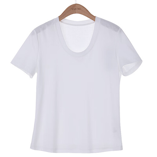 
Yifei (YIFINI) [Cool] Short loose T-shirt with silk U-neck for women's summer new thin style 2105Z983 Purple 0L