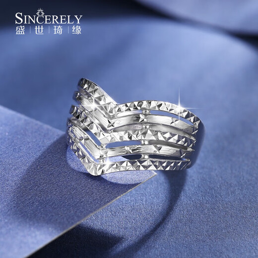 SHENGSHIQIYUAN platinum ring women's pt950 plain ring simple style platinum ring women's v-shaped row ring 5.39 g live mouth adjustable