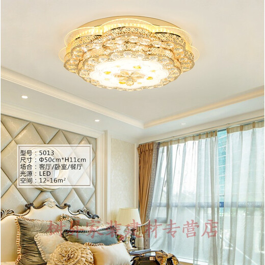 European-style ceiling light LED bedroom lamp round living room super large crystal lamp modern simple room lamp balcony aisle lamp 5010 diameter 60cm three-color light