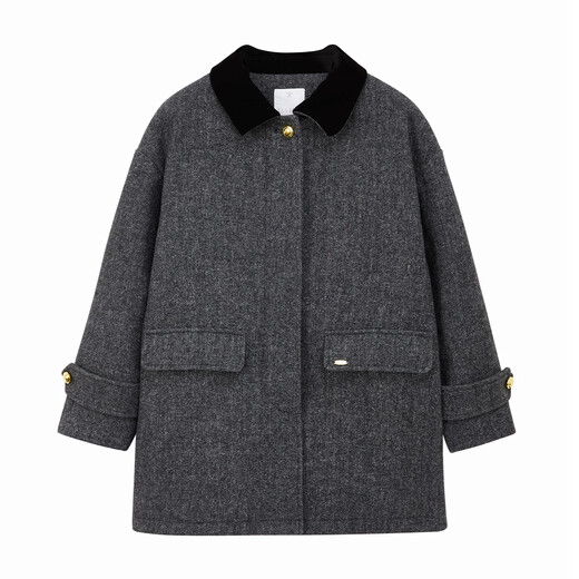 ELLE KIDS children's clothing old money style herringbone wool coat for girls autumn and winter quilted mid-length warm thick coat black 165 (M)