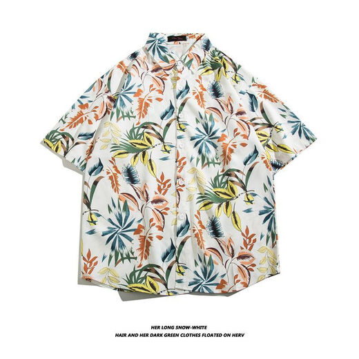 Leeryetom Hong Kong Style Ins kurzärmeliges Blumenhemd für Männer und Frauen Sommer japanisches Freizeit-Strandhemd Trendy Loose Hawaiian Jacket 5155 Weiß M 80-100jin [Jin entspricht 0,5 kg]