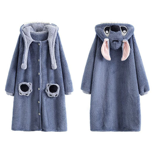TULX large size pajamas 200Jin Jin is equal to 0.5kg Stitch Cartoon Autumn and Winter Coral Velvet Long Nightgown Couple Internet Celebrity Style Pajamas for Men Blue Stitch Unisex Style 2XL 170-200Jin Jin is equal to 0.5kg High Quality Velvet