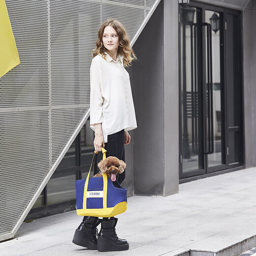 日本道格便携外出宠物背包猫包狗包泰迪外带包袋子手提拎包 蓝色包包 均码