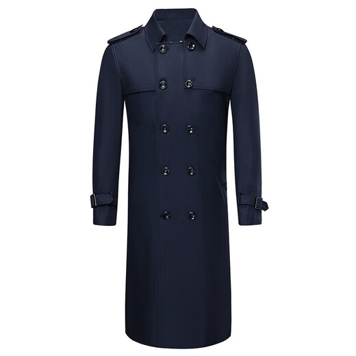 DIFANPU luxury high-end brand mid-length windbreaker men's business casual spring and autumn solid color lapel double-breasted commuter coat navy blue long 2XL 185