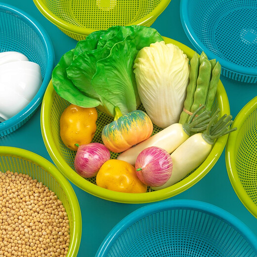 Camellia vegetable washing basket drain basket plastic thickened water filter sieve kitchen living room fruit basin basket vegetable basin 30cm green