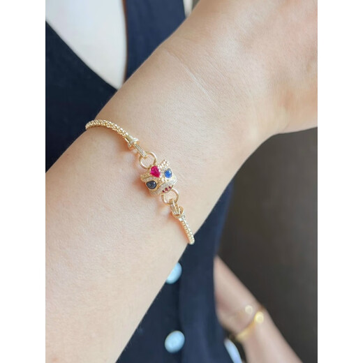 Zhimo (ZHIMO) 18k gold-plated red and sapphire buckle head lion awakening bracelet for women, national trend, a multi-wear tourmaline bracelet buckle