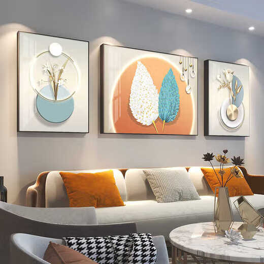 
Yaoshijia painting living room decoration painting modern simple light luxury sofa background wall high-end 2025 new crystal porcelain painting hanging painting mural JD15863 left and right 35*50 middle 70*50 hand-made diamond inlay painting aluminum alloy black frame