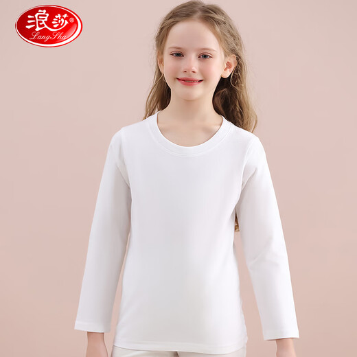 Langsha children's t-shirt boys and girls spring and summer pure cotton bottoming shirt for large children and adolescents 7A antibacterial t-shirt long sleeve solid color 140