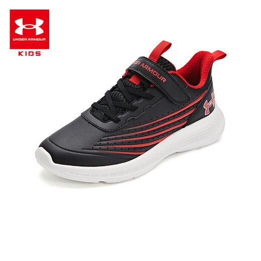 Under Armour [Real payment for 699 free running shoes] Children's sports shoes comfortable and versatile Velcro contrasting casual shoes for boys and girls Black/Red 33