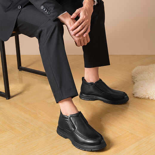 Red Dragonfly genuine wool cotton shoes autumn and winter business high-top thick velvet men's shoes dad shoes WJD44650 black 41