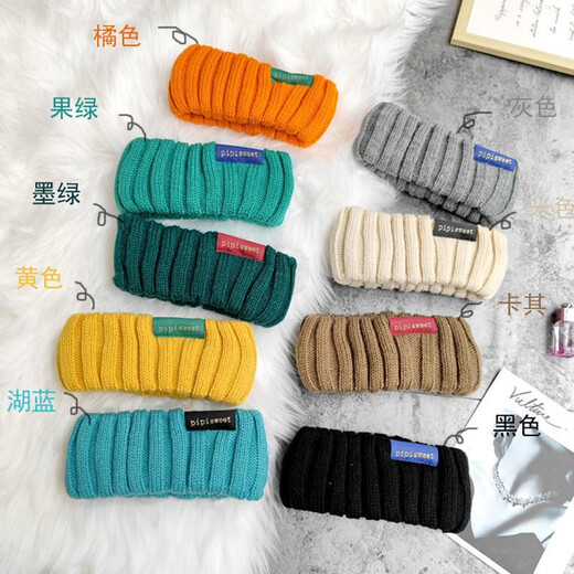 Haiyiduo retro wide-brimmed knitted hairband with small label patch for women in autumn and winter thickened ear protection elastic fashionable hairband for outer wear Retro small label patch hairband gray