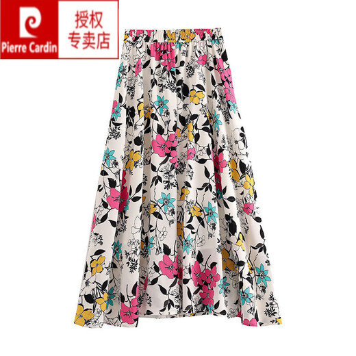 Pierre Cardin Brand Falda de gasa impresa para mujeres en verano 2024 NUEVA FALLA MATERIA MATERIA FALDIA LARGO LARGO Small Floral 9909 M White XL 140-170